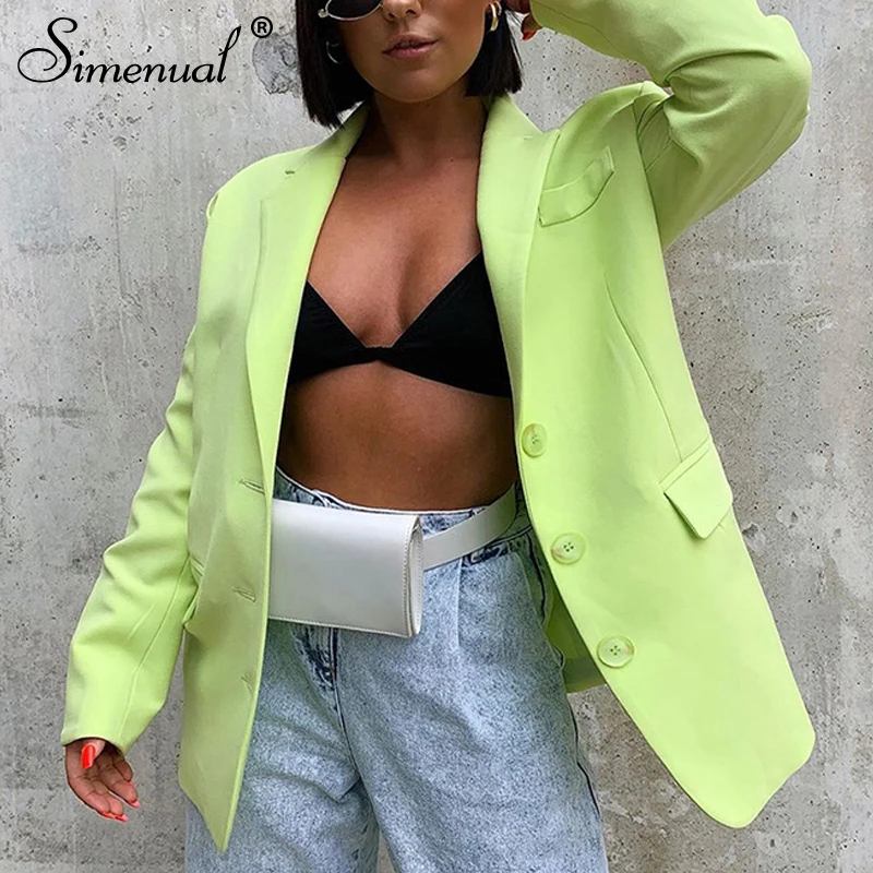Simenual Casual Fashion Women Blazers And Jackets Long Sleece Solid Office Ladies Blazer 2019 Autumn Button Oversize Blazers New