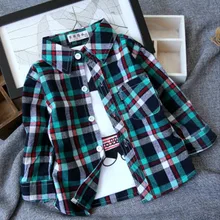 Лидер продаж, Детские рубашки для маленьких мальчиков на весну-осень, модная одежда клетчатые хлопковые топы с длинными рукавами, Детская рубашка с отложным воротником