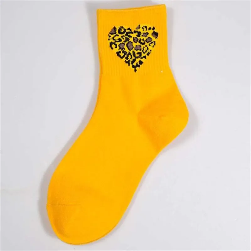 Новые весенне-летние Мультяшные носки с принтом в форме сердца милые женские хлопчатобумажные забавные носки модные повседневные леопардовые носки Harajuku женские носки Calcetines - Цвет: 1