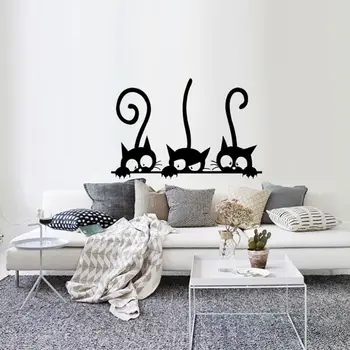 

DIY Cartoon Three Little Cat Wall Stickers Animal Decal For Kids Room Decoration Personality Vinyl Waterproof Wallpaper