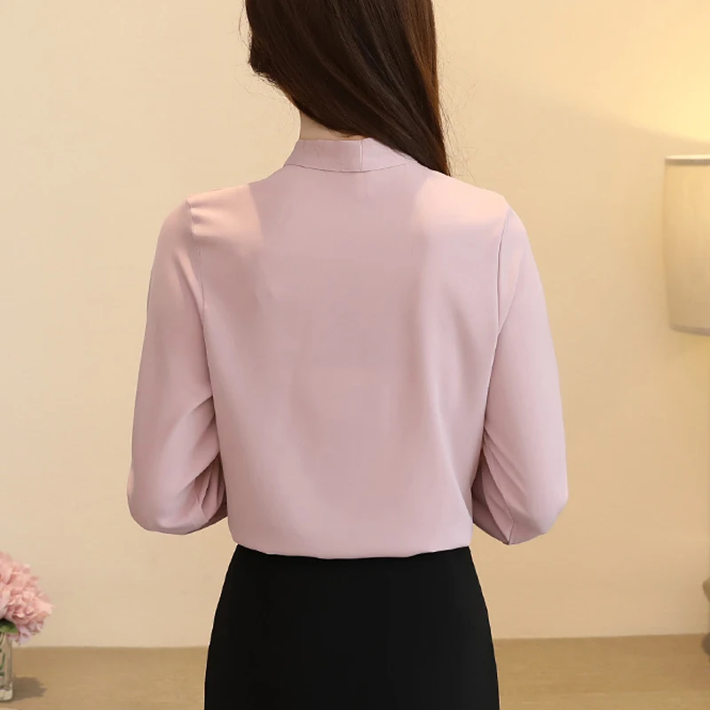 Осень, модная женская блузка, корейский стиль, деловой наряд, темперамент, длинный рукав, бант из ленты, шифоновые женские рубашки 1373 45