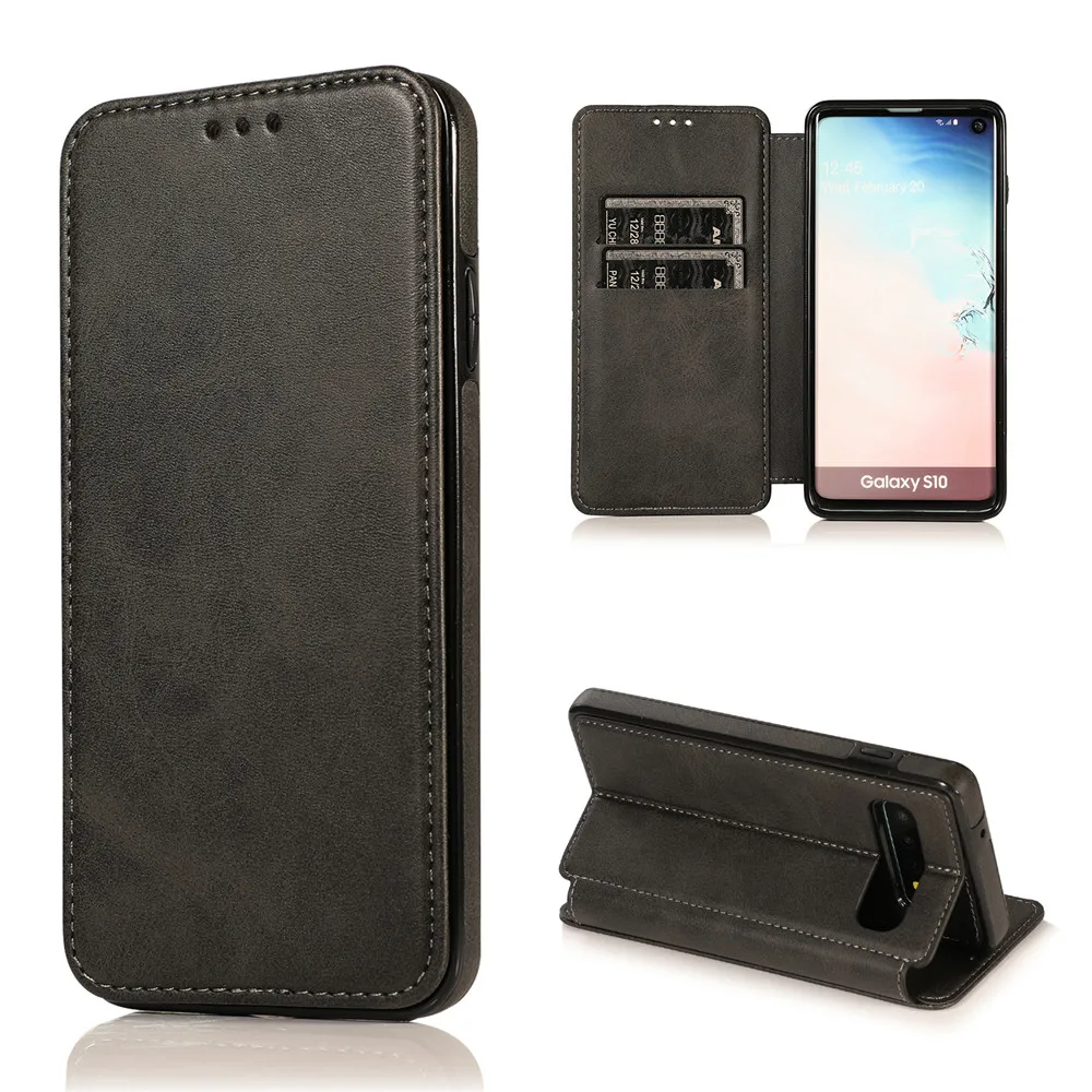 

PU Leather Wallet for Samsung Galaxy S10 Plus S8 S9 Note 9 Case Book Flip Cover and Credit Card Slot Magnetic Closure