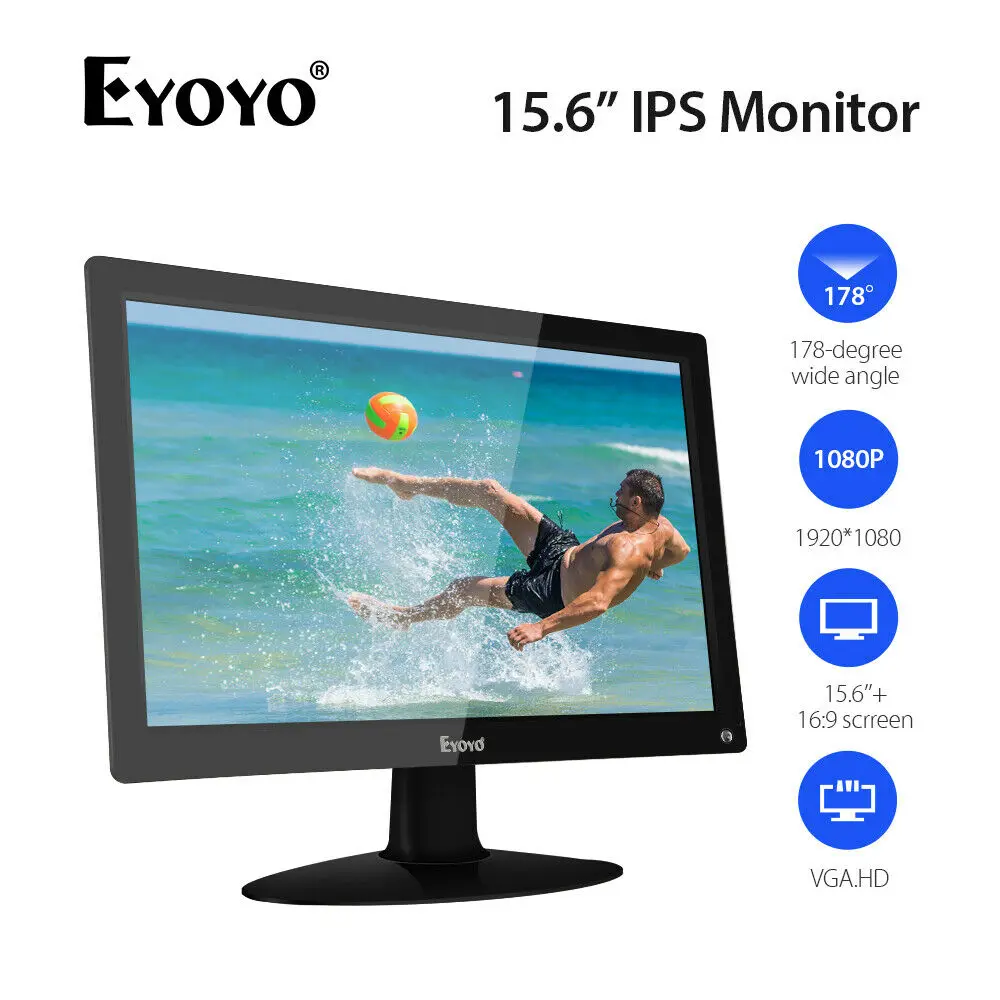 

Eyoyo 15.6 Inch Monitor Small Hdmi Monitor Portable vga Monitor CCTV with Screen LCD 1280x720 16:9 IPS Monitor BNC AV/VGA
