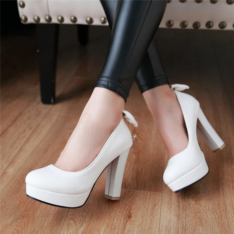 

SARAIRIS 2019 Elegant plus size 32-43 party women's Shoes woman High Heels Shoes sweet bow Slip On Platform Woman Pumps