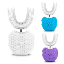 Ультразвуковая вибрационная Автоматическая электрическая Кремниевая зубная щетка на 360 градусов, u-образный тип, 4 режима, USB перезаряжаемая, водонепроницаемая, отбеливающая, синяя