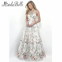 Fee Top Durchsichtig Blumen Stickerei Tüll Abendkleid Weiß 2016 Abendkleid Luxuriöse Long Black Galajurken