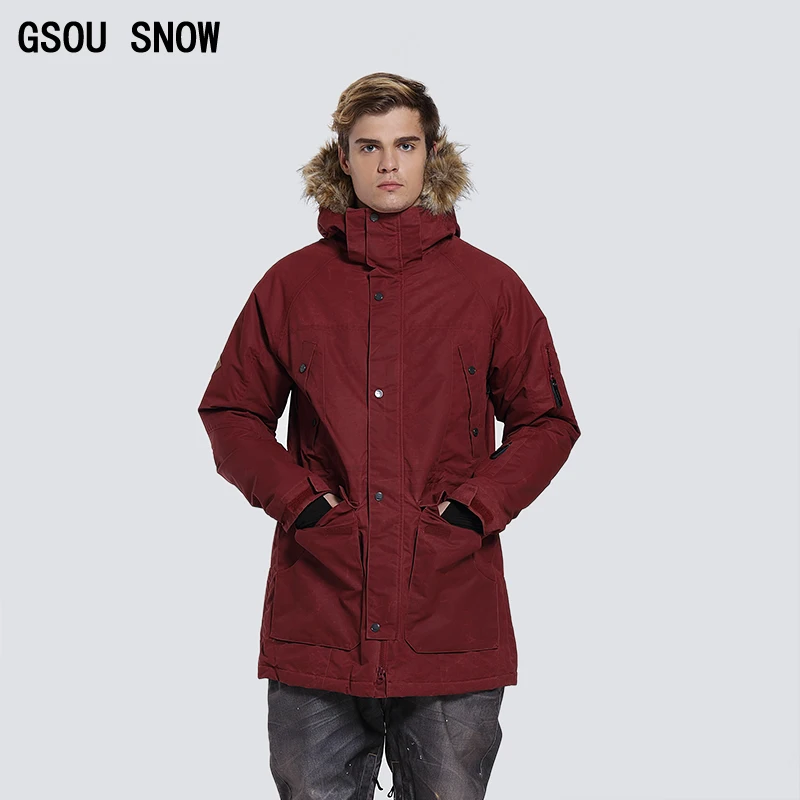 Gsou الشتاء ski snowboard دثار رجل معزول الثلوج بدلة سوداء الدافئة للماء روبا esqui chaqueta hombre تزلج فيستي أوم