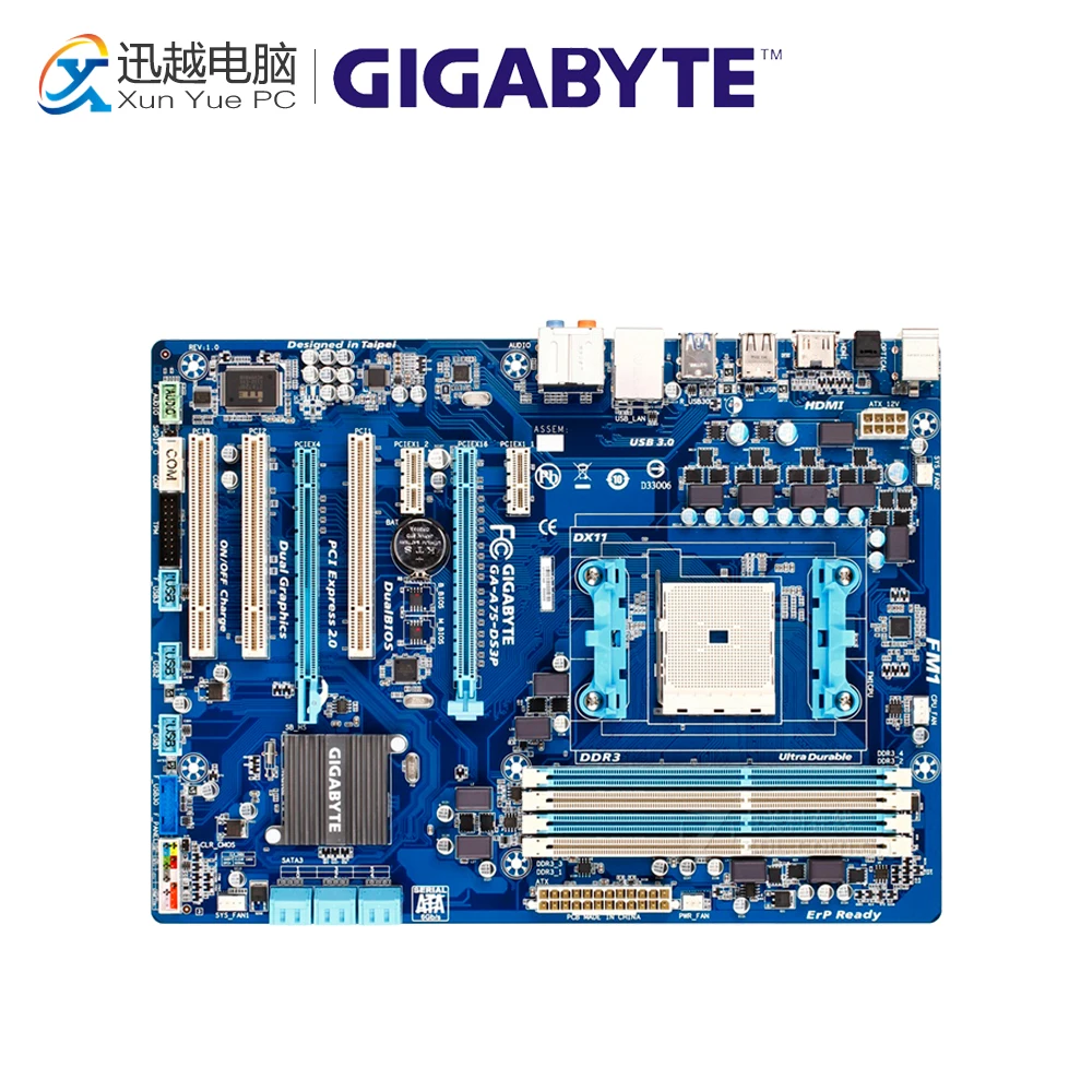 

Gigabyte GA-A75-DS3P Desktop Motherboard A75-DS3P A75 Socket FM1 DDR3 SATA3 USB3.0 ATX