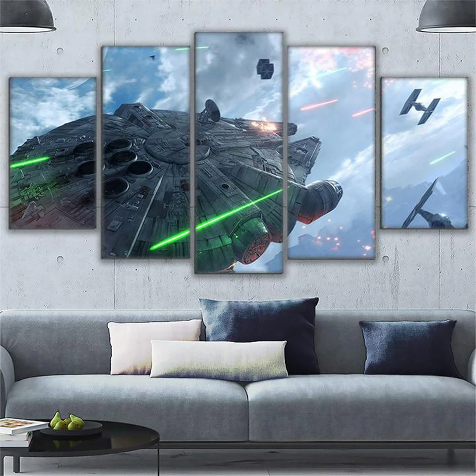 5 Panels Star Wars Millennium Falcon Gemalde Fur Wohnzimmer