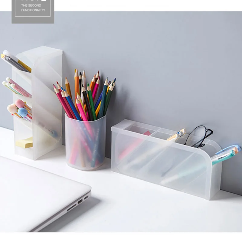 

Multi-function 4 Grid Desktop Pen Holder Office School Storage Case Clear White Black Plastic Box Desk Pen Pencil Organizer