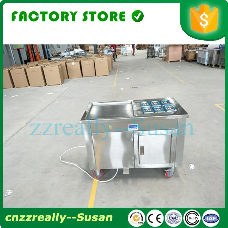 

2018 single square pan with 6 buckets fried ice cream roll machine , fried ice roll pan machine , Fried ice cream machine