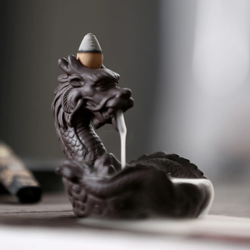 

Creative Ceramic Purple Clay Dragon Backflow Incense Burner Office Desktop Mini Decoration Decor Vintage Crafts Birthday Gifts