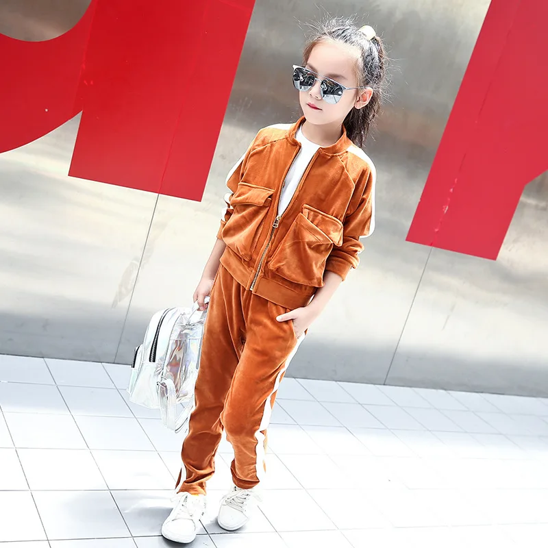 

fleece kids tracksuit girls clothes sports suits autumn coat pants children clothing sets for little teenage girls 2 pcs sets