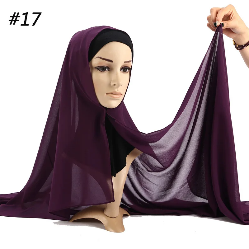 Мягкий Шифоновый мусульманский женский хиджаб современный шарф мусульманская одежда обертывание шаль тюрбан платок готов носить Арабские головные шарфы - Цвет: 17