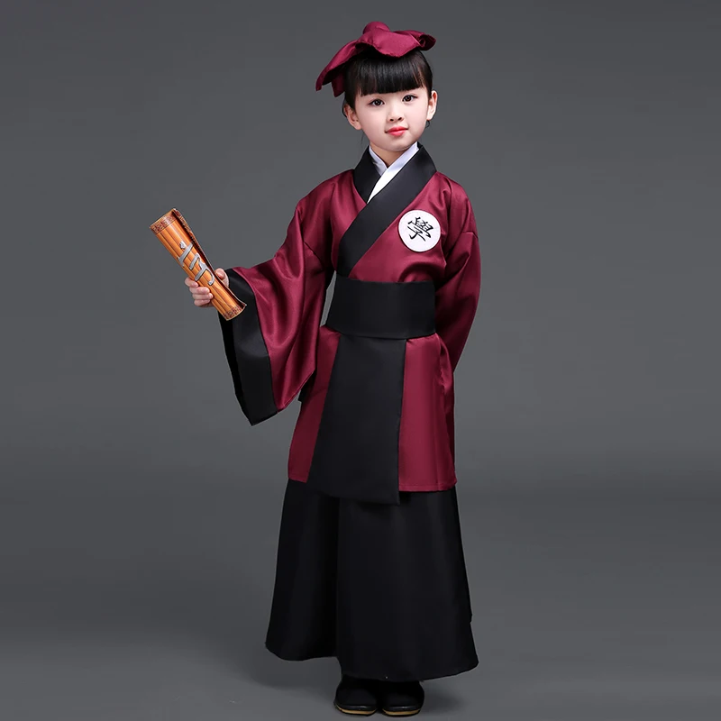 

Female children's book children's costumes Hanfu disciples performance clothing Guoxue three-character costumes