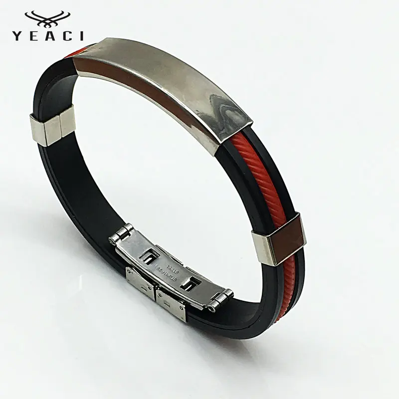 FASHION Hot Sale Men Jewelry Stainless Steel Silicone Bracelet Rubber