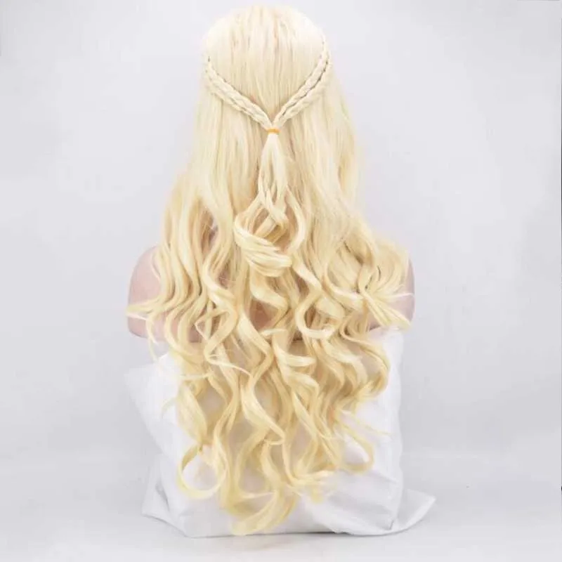 Peluca de pelo sintético JOY & BEAUTY peluca larga ondulada Juego de tronos Daenerys Targaryen Cosplay Peluca de fibra de alta temperatura Peluca de pelo oro gris Peluca de pelo sintético JOY & BEAUTY peluca larga ondulada Juego de tronos Daenerys Targaryen Cosplay Peluca de fibra de alta temperatura Peluca de pelo oro gris