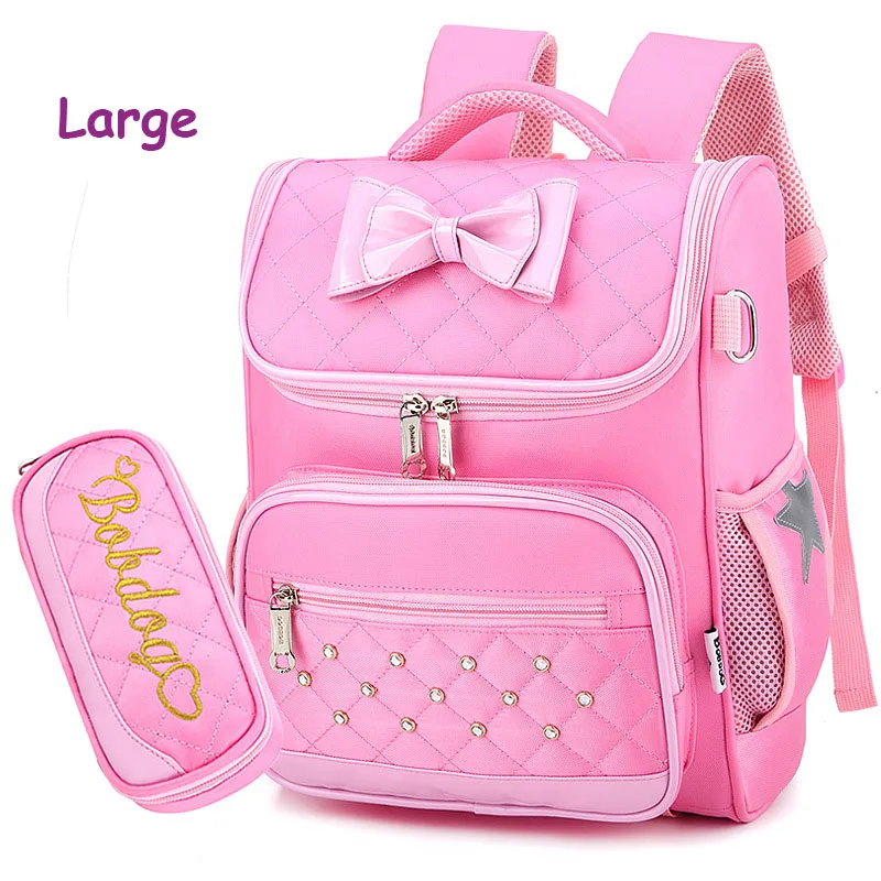 large pink Школьные сумки для девочек 6-10 лет, рюкзаки принцессы с бантом, детские школьные сумки, ранец для девочек mochila infantil menina - Цвет: large pink