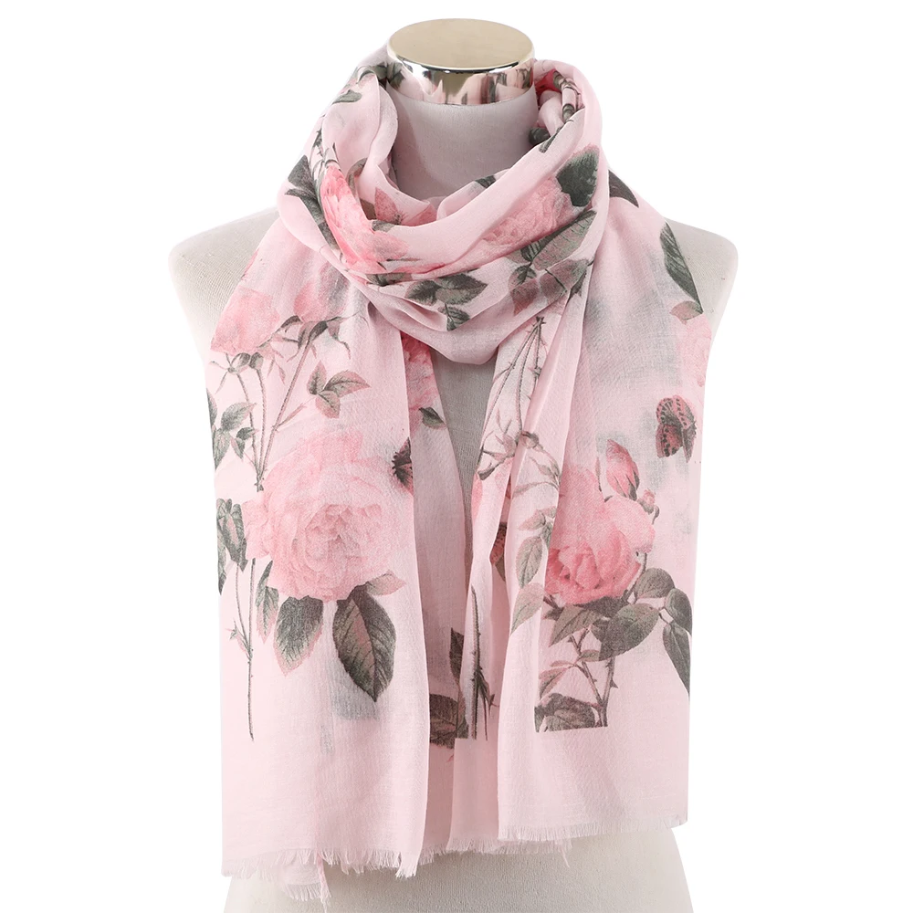 OLOME, модный белый цветочный шарф из вискозы, шаль, накидка с розами, розовые женские шарфы, палантины для женщин, хиджаб, платок