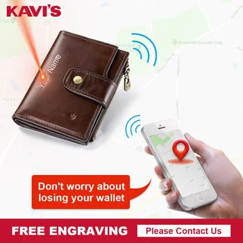 KAVIS Brand Smart Wallet High Quality Rfid Genuine Leather with Alarm GPS Map, Bluetooth Alarm Men Purse Design Wallets Walet