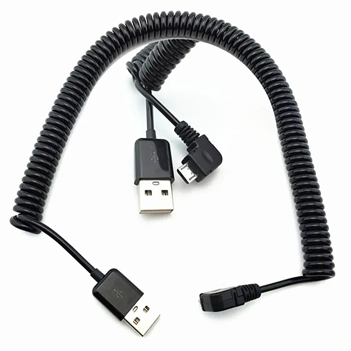 

250cm 90 degree right elbow Spring Coiled USB 2.0 Male to Micro USB Data Sync fast Charger 2A for Android mobile phones