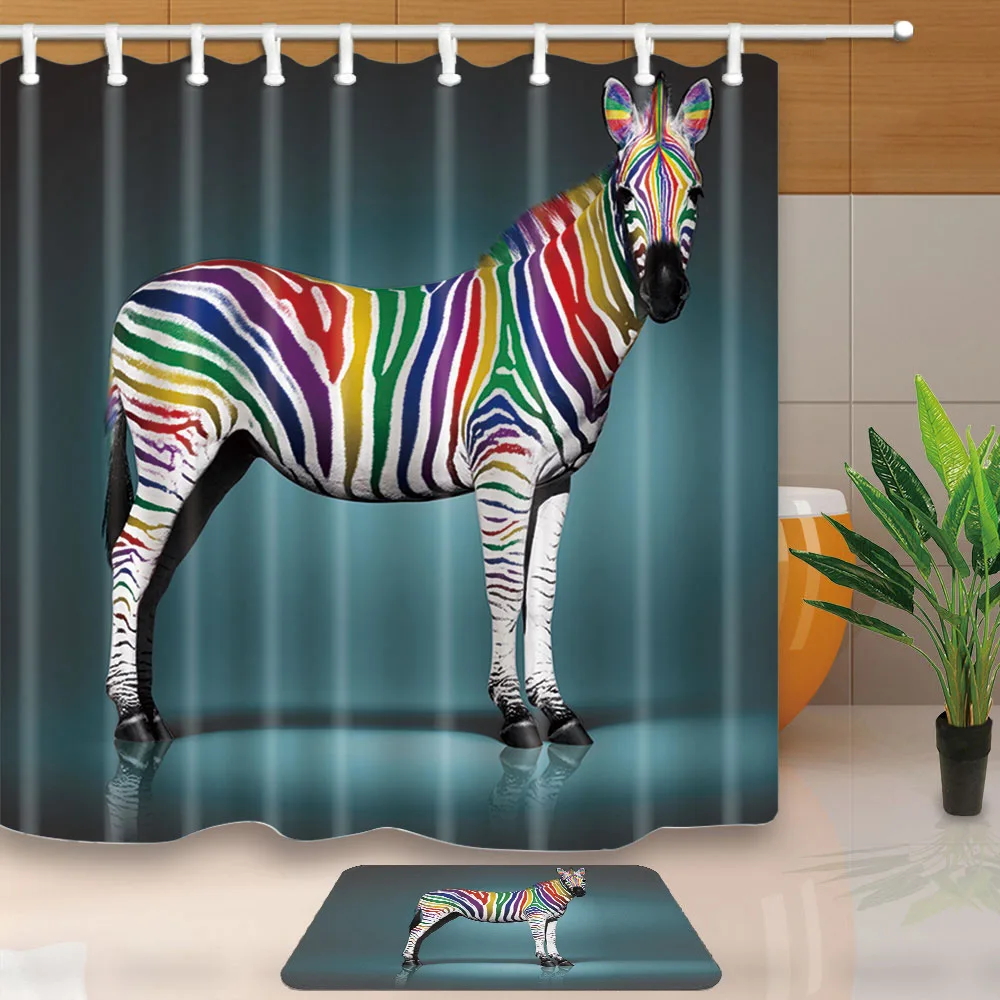 Polyester Fabric Bathroom Shower Curtain Washable Printed Colorful