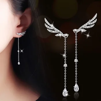 

925 Sterling Silver Earrings Angel Wings Long Tassel Drop Earrings For Women Fashion Lady Sterling-silver-jewelry eh1138