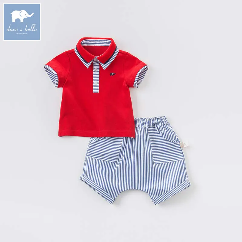 

DB8293 dave bella summer baby fashion red tops+short 2pcs outfits children high quality suit infant boys clothing sets