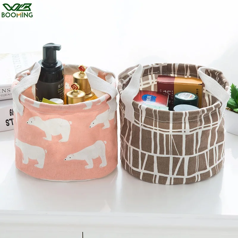 

WBBOOMING Round Storage Basket Cute Printing Waterproof Organizer Cotton Linen Sundries Storage Boxes Cabinet Underwear Storage