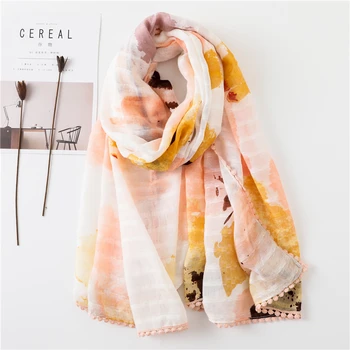 

2018 New style lady printed scarf Summer sun protection shawl cotton viscose women's scarves ladies ball ball edges hijab