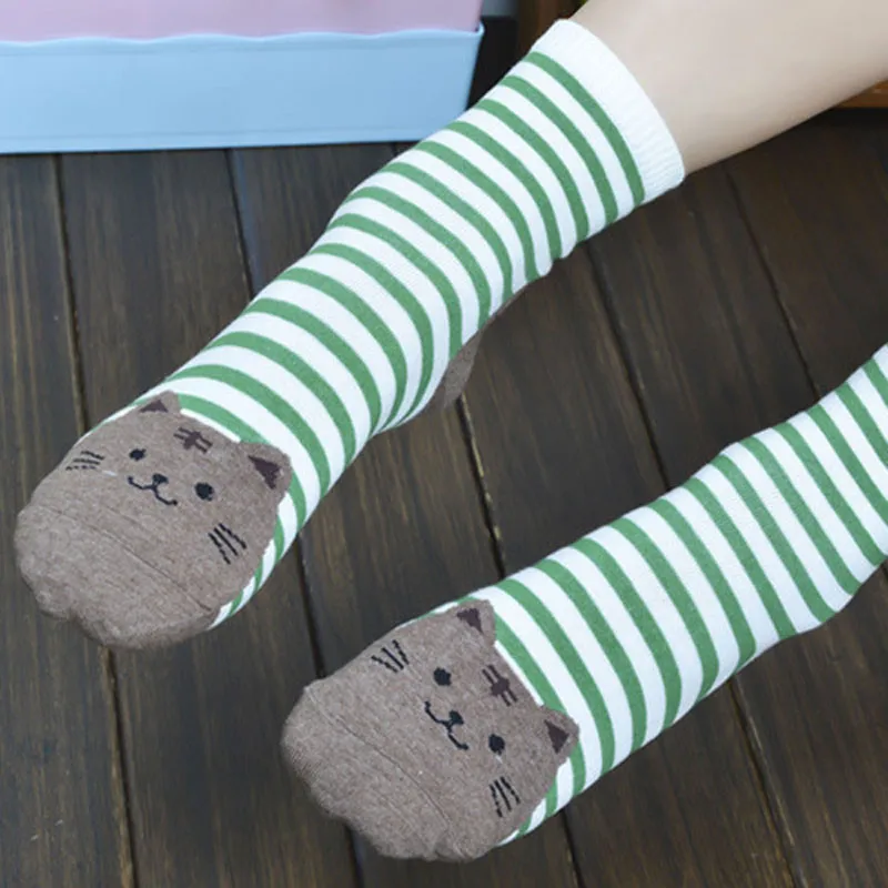 Новинка, Harajuku, женские носки в полоску с объемным рисунком животных, новые Носки с рисунком, цветные носки с изображением кота, хлопковые носки для пола