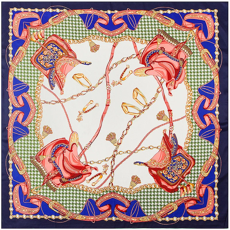 

Super Large Twill Silk Women Scarf Chain Print Square Scarves 100*100 cm High Quality Female Bandana Gift Silk Shawls Foulard