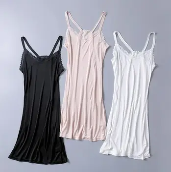 

50% Silk 50% Viscose Knit Stretchy Lace Full Slip Sleepwear Chemise Adjustable Strap SG331