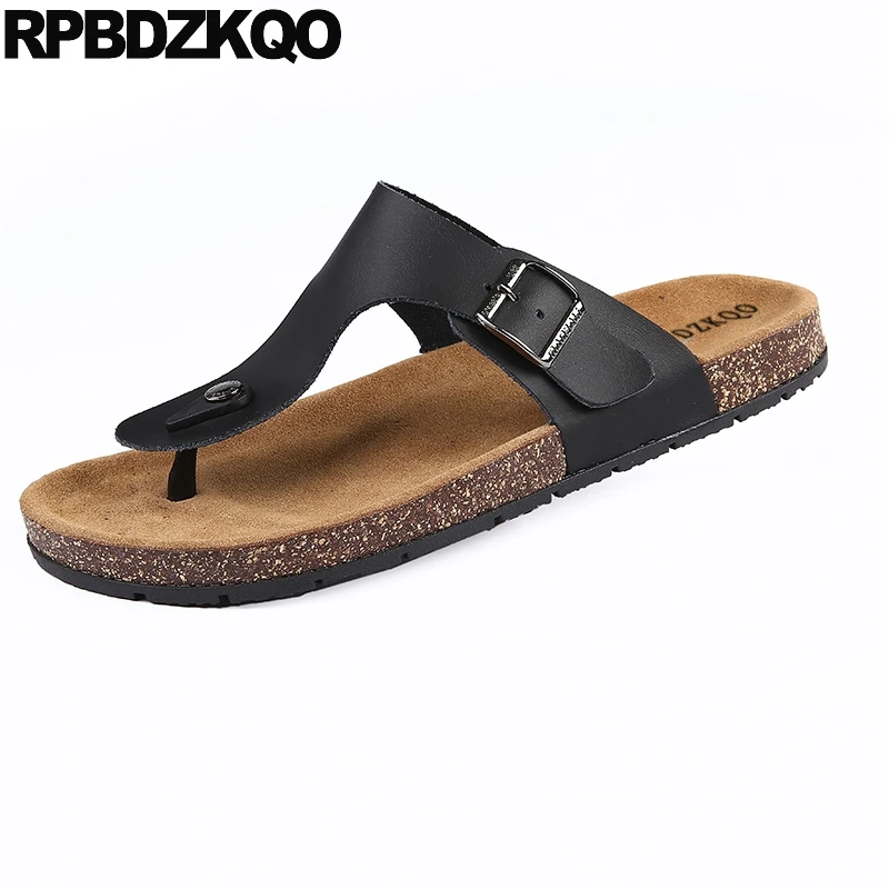 

2019 size 46 flat men sandals leather summer shoes casual slippers slip on large fashion beach black plus designer cork slides