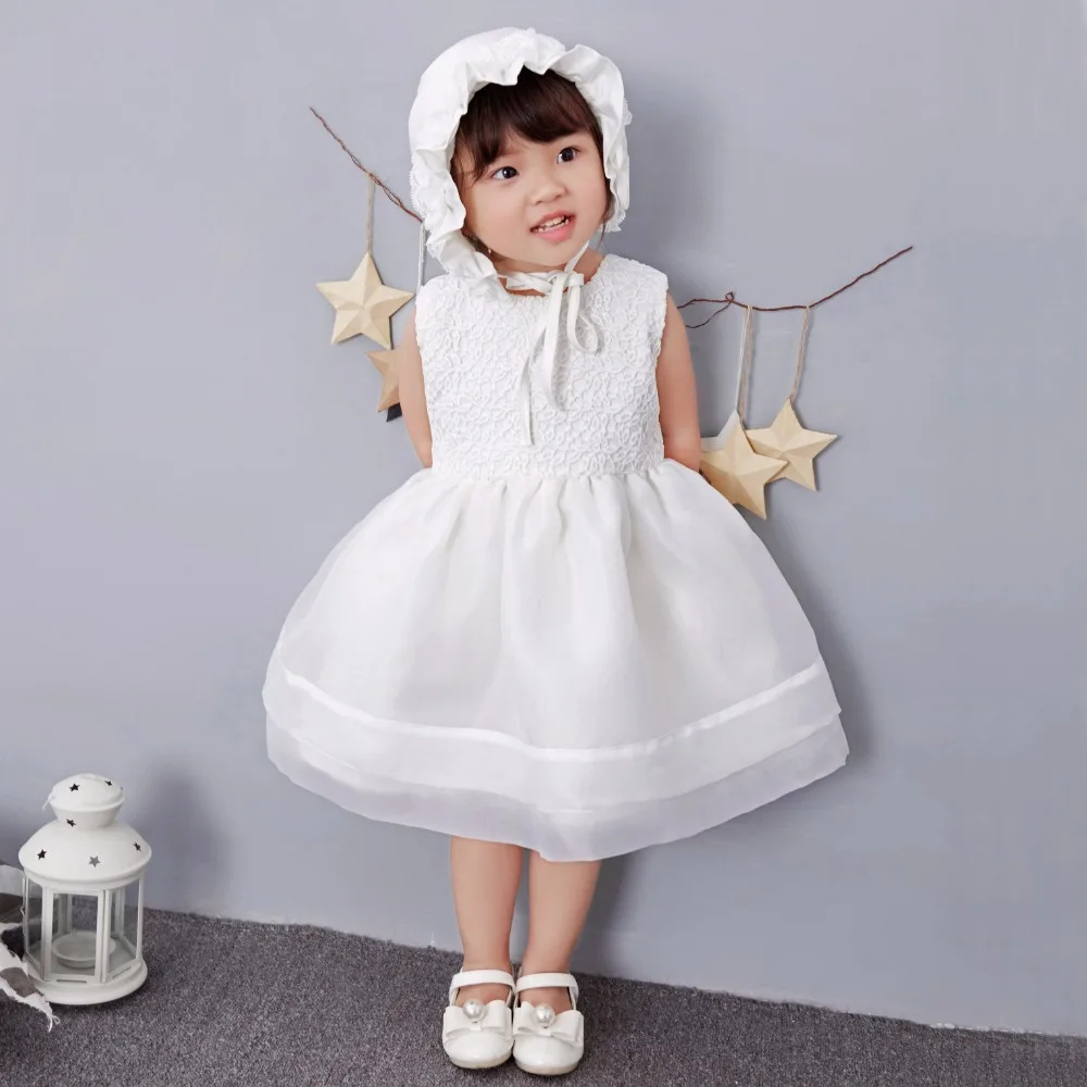 1 year Birthday Dress 2017 Summer Baby Girls Dress For Party and Wedding Dress For Girls Lace Party Dress with Hat Kids Clothes