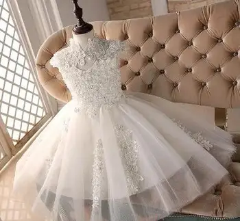 

Fashion brand Handmade Lace Girls Flower Dress white wedding Girl dress Transparent Kids Baptism Clothing Washing dress