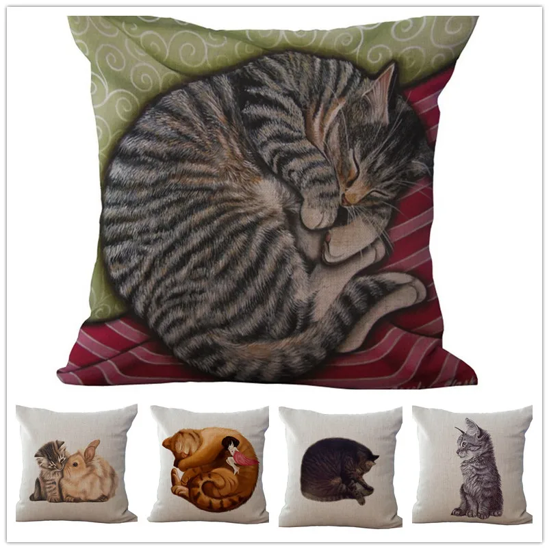 Buy Cute Cat Pillow Cover Sleeping Pussycat Home Decor