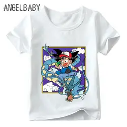 Детская футболка с аниме «Dragon Ball Z & Pokemon Go», летние топы для маленьких мальчиков и девочек «Ash & Goku», милая Повседневная футболка для детей