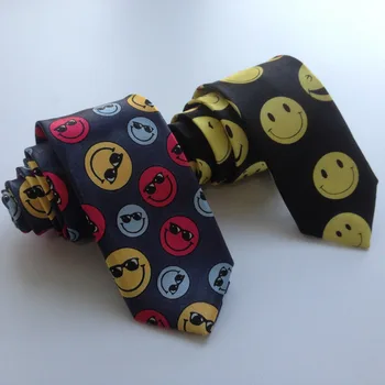 

5cm Tie Unique Slender Necktie Printed Pattern with Happy Face for Activity