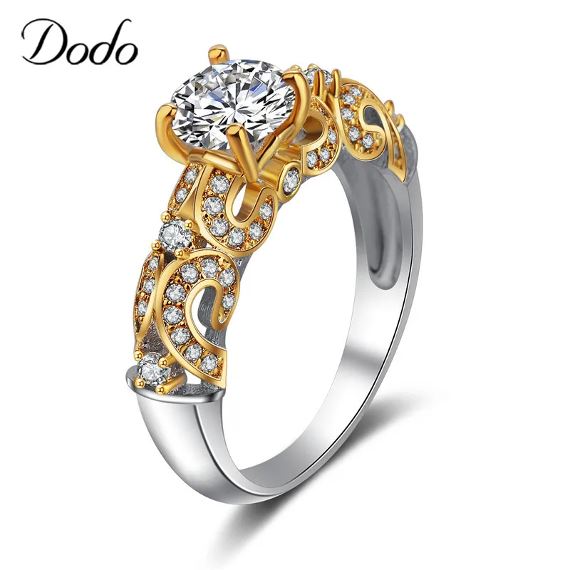 Luxury Gold Color Palace Hollowed Four Claws Ring AAA Cubic Zirconia Rings For For Women Men