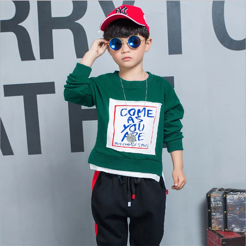Комплект одежды для мальчиков на весну, новинка 2018 года, детский спортивный костюм из двух предметов для мальчиков, модные спортивные