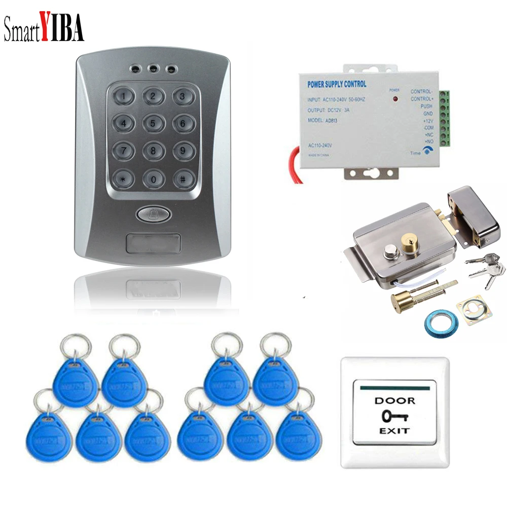 

SmartYIBA Access Control Kits Dingdong Bell Exit Button RFID Proximity Door Control Unit+10pcs RFID Keyfobs Door Entry System