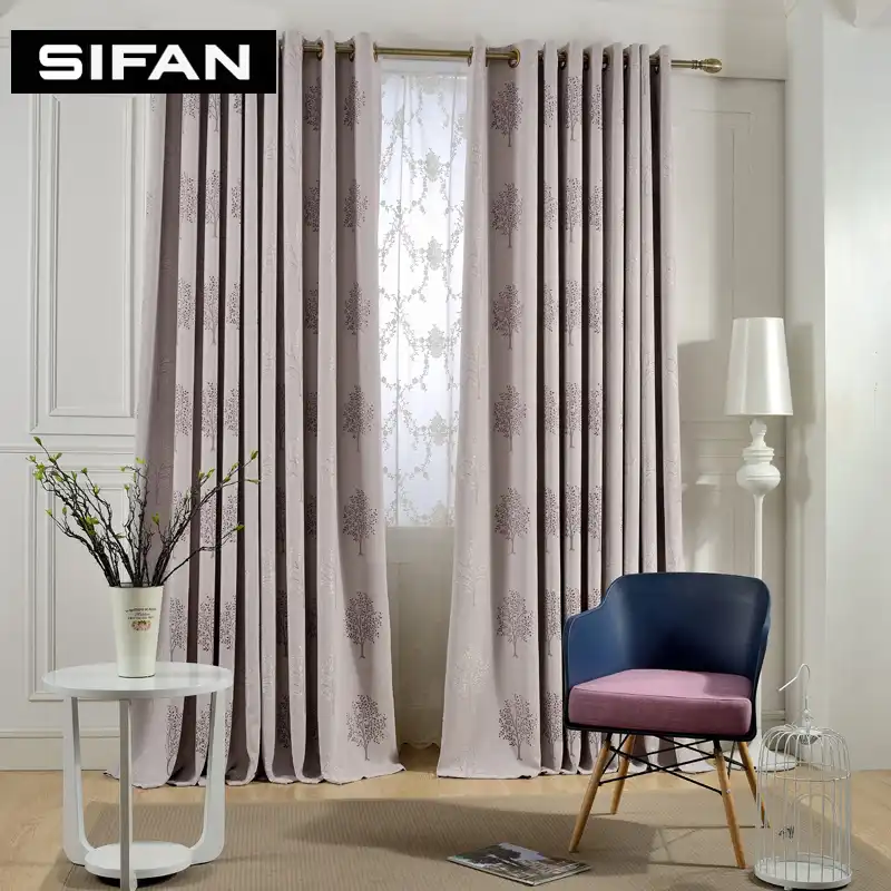 Purple Coffe Tree Jacquard Blackout Curtains For Living Room