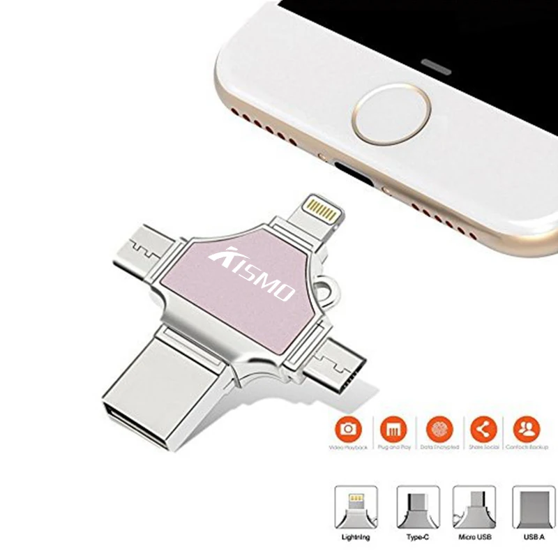 

Kismo 4 in 1 OTG USB Flash Drive 16G 32G 64G 128G Memory Stick Type-C Pen Drive For Samsung S8 S9 Huawei P20 iphone X 8 7 Plus