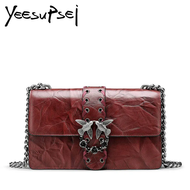 

YeeSupSei Fashion Lady Mini Women Real Leather Messenger Bag Cover Lock Chain Bag Handbag Shoulder Bag Girl Bag Bolsas Feminina