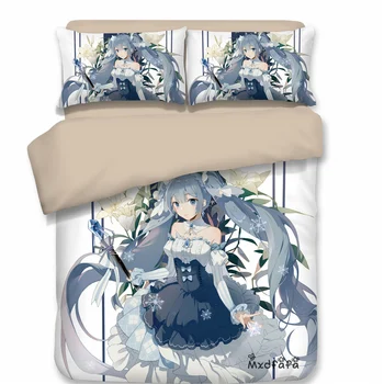 

Mxdfafa Anime Snow Miku Duvet Cover Set 3D Bedding Set Luxury Manga Bedding Set with 1 Duvet Cover and 2 Dakimakura Cases