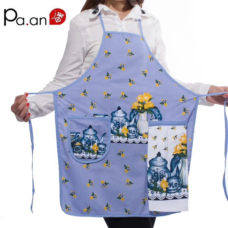 Casual Home Kitchen Work Apron with Deep Pocket Towel Outside Anti oil