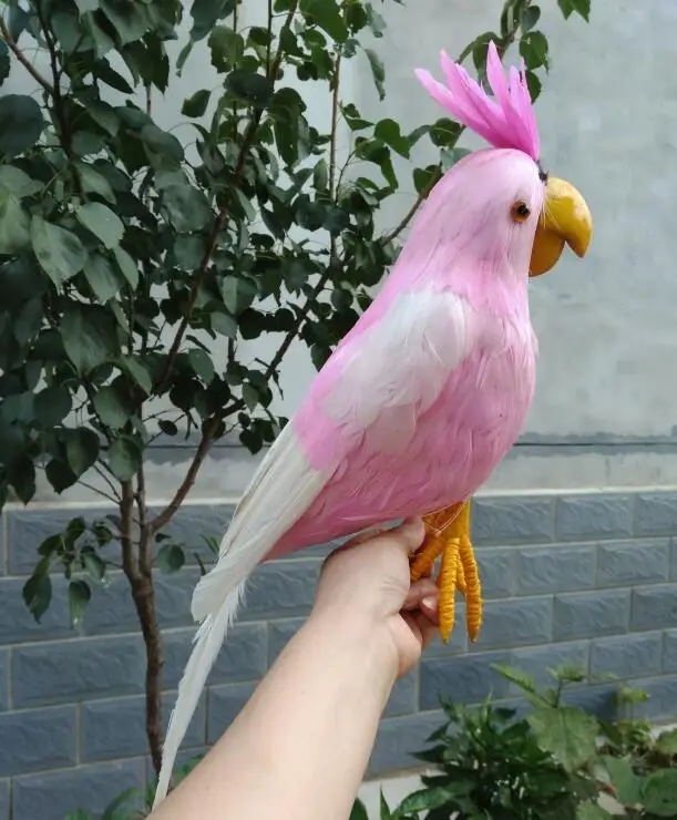 

large 43cm artificial parrot pink feathers bird model foam&feathers cockatoo handicraft prop home garden decoration gift p0908