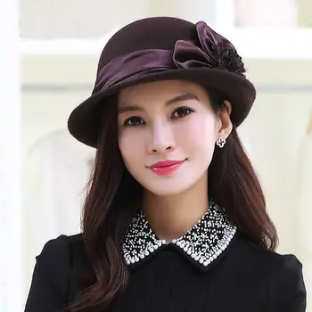 

Beckyruiwu Mother Gift Female Banquet Wedding Party Grace Headwear Women Top Quality Pure Wool Felt Fedora Hats