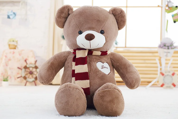 Мягкий большой плюшевый медведь, плюшевая игрушка с шарфом, 80 см, 100 см, Kawaii, большие медведи для детей, огромная Подушка, куклы, подарок для девушки - Цвет: coffee teddy bear B